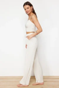 TRENDYOLMİLLA beachwear Ecru Weaving Blouse Pants Set - Image 3