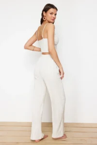 TRENDYOLMİLLA beachwear Ecru Weaving Blouse Pants Set - Image 6