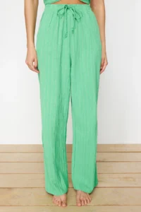 TRENDYOLMİLLA Green Weaving textured Blouse Pants Beach Set - Image 5