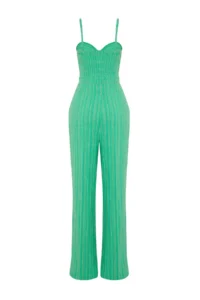 TRENDYOLMİLLA Green Weaving textured Blouse Pants Beach Set - Image 8