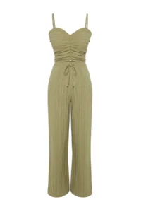 TRENDYOLMİLLA beachwear Khaki Weaving textured Blouse Pants Set - Image 7