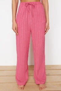 TRENDYOLMİLLA Fuchsia Weaving textured Blouse Pants Beach Set - Image 5