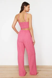 TRENDYOLMİLLA Fuchsia Weaving textured Blouse Pants Beach Set - Image 6
