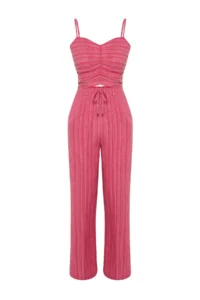 TRENDYOLMİLLA Fuchsia Weaving textured Blouse Pants Beach Set - Image 7