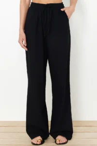 TRENDYOLMİLLA beachwear Black Weaving Shirred Blouse-Pants Set - Image 5