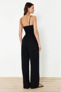 TRENDYOLMİLLA beachwear Black Weaving Shirred Blouse-Pants Set - Image 6