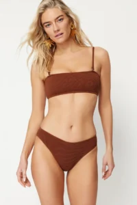 TRENDYOLMİLLA Brown Regular Regular Waist Bikini Bottom - Image 3