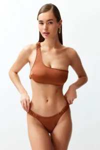 TRENDYOLMİLLA Brown Shirred brazilian Bikini Bottom - Image 4