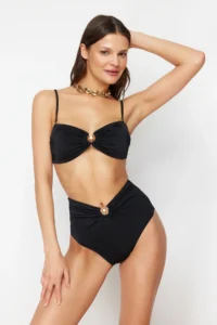 TRENDYOLMİLLA Black with accessories Regular High Waist Bikini Bottom