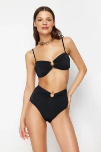 TRENDYOLMİLLA Black with accessories Regular High Waist Bikini Bottom - Image 3