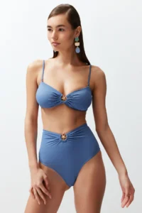 TRENDYOLMİLLA Mavi with accessories Regular High Waist Bikini Bottom