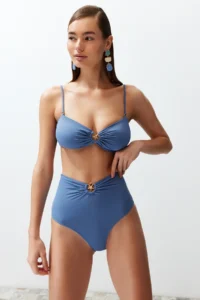 TRENDYOLMİLLA Mavi with accessories Regular High Waist Bikini Bottom - Image 2