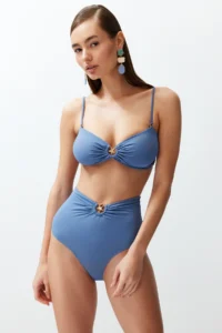 TRENDYOLMİLLA Mavi with accessories Regular High Waist Bikini Bottom - Image 3