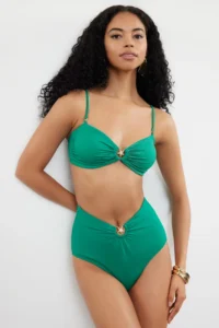 TRENDYOLMİLLA Emerald Green with accessories Regular High Waist Bikini Bottom - Image 2