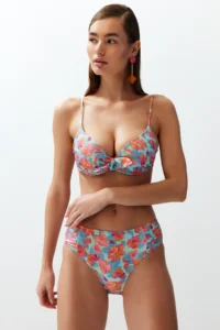 TRENDYOLMİLLA Floral Patterned Draped hipster High Waist Bikini Bottom