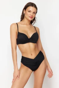 TRENDYOLMİLLA Black V Cut Regular High Waist Bikini Bottom - Image 2