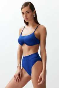 TRENDYOLMİLLA Saks Blue Regular High Waist Bikini Bottom - Image 3
