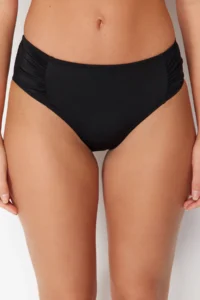 TRENDYOLMİLLA Black Drapeli hipster Regular Waist Bikini Bottom