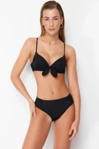 TRENDYOLMİLLA Black Drapeli hipster Regular Waist Bikini Bottom - Image 2