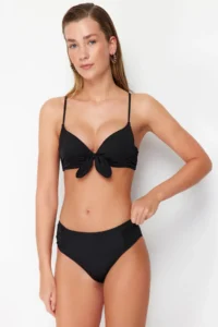 TRENDYOLMİLLA Black Drapeli hipster Regular Waist Bikini Bottom - Image 3