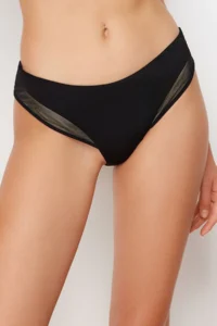 TRENDYOLMİLLA Black Mesh Detailed High Waist Regular Bikini Bottom - Image 2