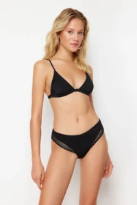 TRENDYOLMİLLA Black Mesh Detailed High Waist Regular Bikini Bottom - Image 3