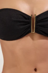 TRENDYOLMİLLA Black textured with accessories Strapless Covered brazilian Regular Waist Bikini Set - Image 3