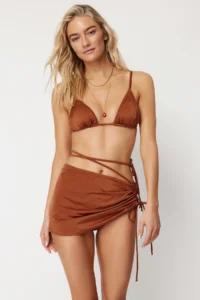 TRENDYOLMİLLA Brown Triangle Etekli Covered brazilian Regular Waist 3 Sets Set Bikini Set