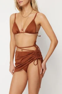 TRENDYOLMİLLA Brown Triangle Etekli Covered brazilian Regular Waist 3 Sets Set Bikini Set - Image 3