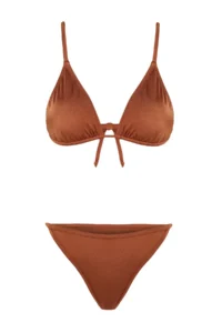 TRENDYOLMİLLA Brown Triangle Etekli Covered brazilian Regular Waist 3 Sets Set Bikini Set - Image 6