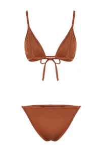 TRENDYOLMİLLA Brown Triangle Etekli Covered brazilian Regular Waist 3 Sets Set Bikini Set - Image 8