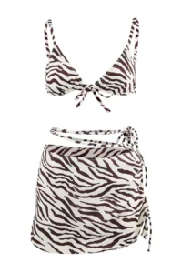 TRENDYOLMİLLA Zebra Patterned Triangle Etekli Covered brazilian Regular Waist 3 Sets Set Bikini Set