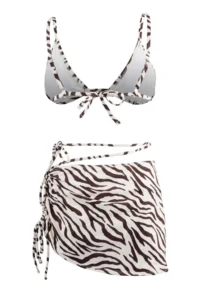 TRENDYOLMİLLA Zebra Patterned Triangle Etekli Covered brazilian Regular Waist 3 Sets Set Bikini Set - Image 2