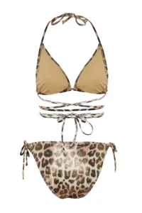 TRENDYOLMİLLA Leopard Patterned tied up Triangle Covered Regular Low Waist Bikini Set - Image 10