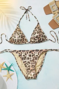 TRENDYOLMİLLA Leopard Patterned tied up Triangle Covered Regular Low Waist Bikini Set - Image 6