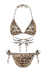 TRENDYOLMİLLA Leopard Patterned tied up Triangle Covered Regular Low Waist Bikini Set - Image 7