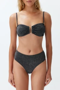 TRENDYOLMİLLA Black Simli with accessories Strapless Covered Regular High Waist Bikini Set - Image 5
