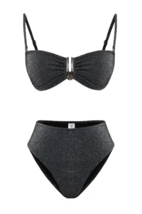 TRENDYOLMİLLA Black Simli with accessories Strapless Covered Regular High Waist Bikini Set - Image 6