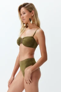TRENDYOLMİLLA Khaki Simli with accessories Strapless Covered Regular High Waist Bikini Set - Image 2