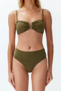 TRENDYOLMİLLA Khaki Simli with accessories Strapless Covered Regular High Waist Bikini Set - Image 4