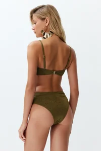 TRENDYOLMİLLA Khaki Simli with accessories Strapless Covered Regular High Waist Bikini Set - Image 5