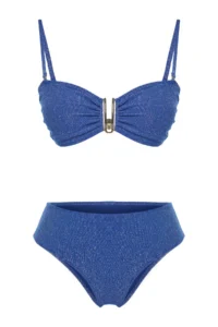 TRENDYOLMİLLA Dark Navy Simli with accessories Strapless Covered Regular High Waist Bikini Set - Image 6