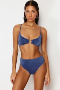 TRENDYOLMİLLA Saks Blue with accessories bralette Covered Regular High Waist Bikini Set - Image 3