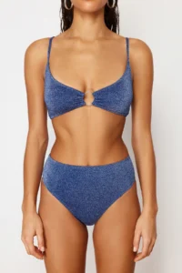 TRENDYOLMİLLA Saks Blue with accessories bralette Covered Regular High Waist Bikini Set - Image 4