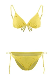 TRENDYOLMİLLA Yellow textured Triangle tied up Regular Waist Regular Bikini Set