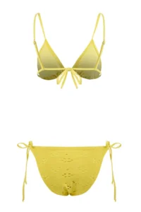 TRENDYOLMİLLA Yellow textured Triangle tied up Regular Waist Regular Bikini Set - Image 2