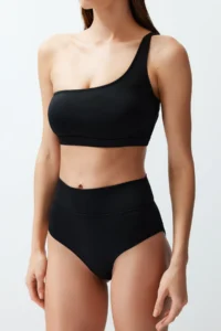 TRENDYOLMİLLA Black One Shoulder Covered hipster High Waist Regular Basic Bikini Set - Image 5