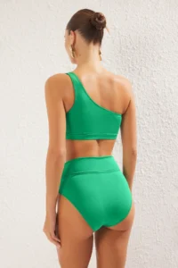 TRENDYOLMİLLA Green One Shoulder Covered hipster High Waist Bikini Set - Image 4