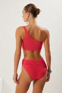 TRENDYOLMİLLA Fuchsia One Shoulder Covered hipster High Waist Bikini Set - Image 5