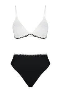 TRENDYOLMİLLA Black-White Embroidered Triangle Covered Regular High Waist Bikini Set - Image 5